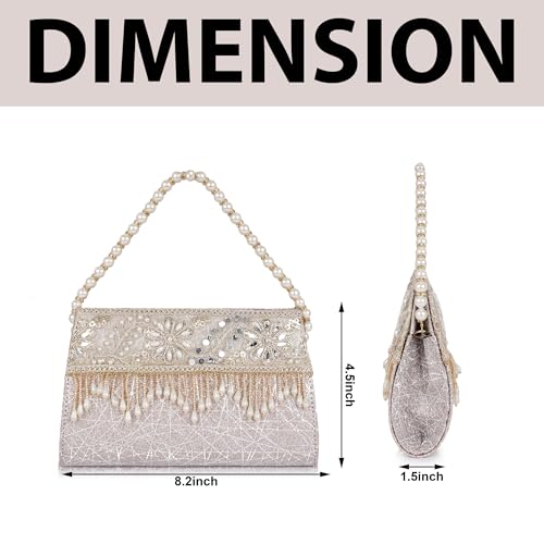Image of Nevis Women's Embellished Clutch with Pearl Handle | Fancy Designe & Wedding Potli Bag for Festive & Evening