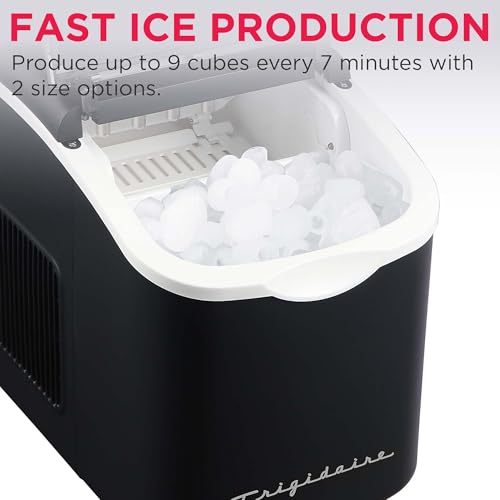 Image of FRIGIDAIRE Retro Compact Ice Maker Machine, Bullet Ice, 26 lb per Day (Black)