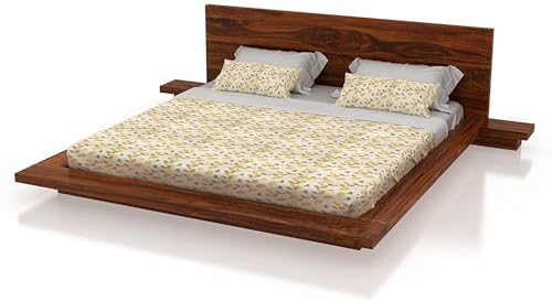 Image of FurnitureSheesham Wood King Size Bed for Bedroom /Home /Hotel /LivingRoom| Without Storage Solid Wood King NA Bed | Finish Color - Natural, DIY