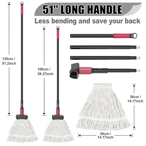 IOPRETTY Commercial Mops for Floor Cleaning - Looped-End Heavy Duty Wet Mop with Long Handle for Hardwood Wood Tile Vinyl - Reusable Cotton Head for Home Garage Kichen Bathroom by IOPRETTY - Image 5