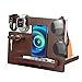Cadeau Homme Utile Cadeau Papa Anniversaire Station d'accueil en Bois pour Téléphone Porte-clés Porte-Monnaie Montres Porte Organiseur de Bureau Multifonctionnel Idee Noël Cadeau pour Homme(Brun)