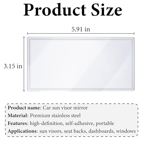 2 PCS Car Sun Visor Mirror, HD 5.91"×3.15" Portable Car Vanity Mirror, Seatback Self-Adhesive Makeup Mirrors, Shatter-proof Cosmetic Accessories for Automotive Truck SUV Vehicle