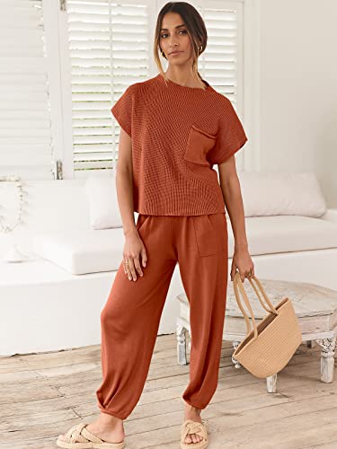 Image of ANRABESS Women's Two Piece Outfits Sweater Sets Knit Pullover Tops and High Waisted Pants Tracksuit Lounge Sets