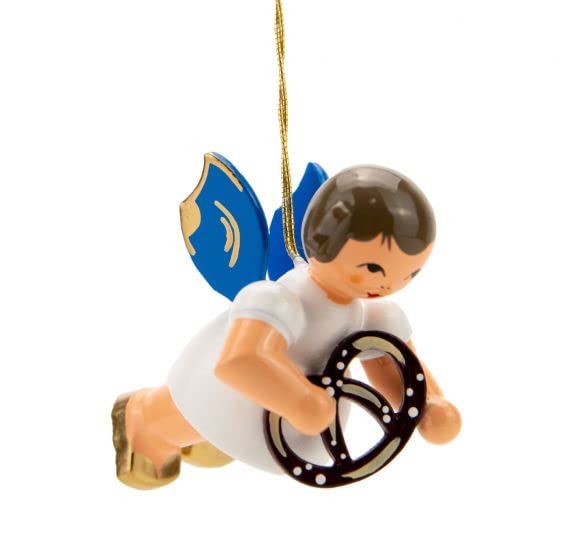 Kunstgewerbe Uhlig Christbaumschmuck Engel schwebend mit Brezel -...