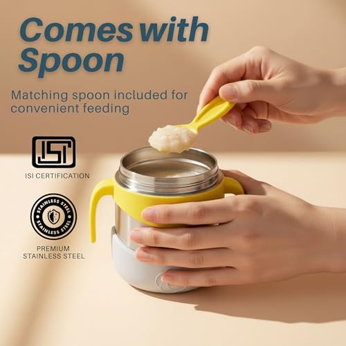Image of Speedex Kids Insulated Food Jar 320ml Sunny Pop (Yellow), Stainless Steel Lunch Box with Handle & Spork, Leak Proof BPA-Free Double Wall Vacuum Tiffin, Hot & Cold Food Container