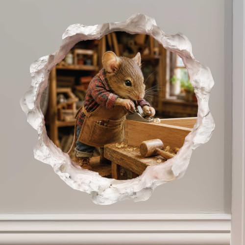 Woodworking Mouse Hole Decal - 3D Effect Wall Sticker by Wallington Mice