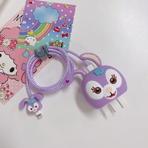 Image of Cartoon 3D Design Protective Case Compatible with Apple 18W - 20W USB-C Power Adapter Charger, Protective Cover for iPhone 18W & 20W Power Adapter Charger with Wire Saver. (Stelalou-Rabbit)