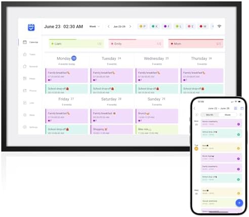 LOOFII 10.1 Inch Smart Digital Calendar – HD Touchscreen Family Planner & Calendar with Chore Chart & Meal Planner (Black White)