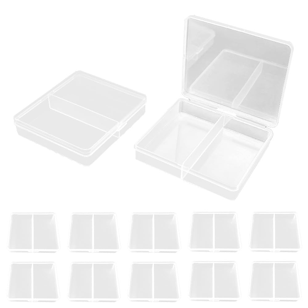 WYAN 12 Pcs Two grids Storage Box, Small Bead Organizers and Storage, Storage Organizers Box, Rectangle Bead Holder, for Items Jewerlry Findings Tiny Bead (6.7 * 5.7 * 1.2cm)