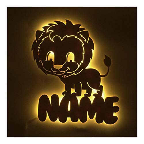 Namofactur Löwe Geschenk Kind Kinderzimmer-Lampe Personalisiert mit Wunsch-Name für Mädchen oder Jungen Nachtlicht Babyzimmer Schlummerlicht