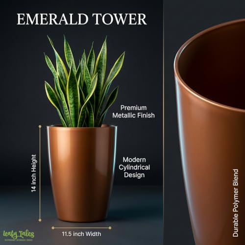 Image of Leafy Tales Modern Round Tower Planter for Home Decor 14 INCH, Highly Durable,Lightweight Indoor Outdoor Planter, Flower Pot Gamla, Pot for Balcony Garden, Vegetables, Flowers & Greenery