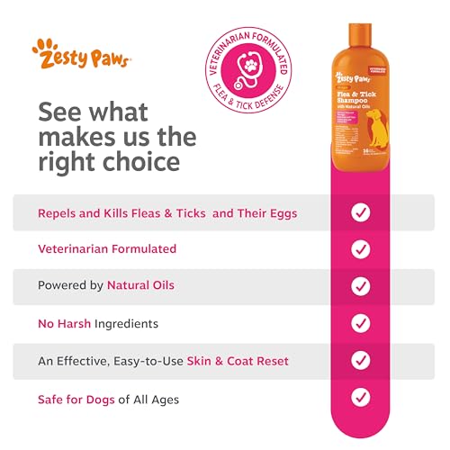 Image of Zesty Paws Flea and Tick Shampoo for Dogs - Veterinarian Formulated Flea Shampoo for Dogs to Kill Fleas, Ticks & Their Eggs - Soothes Itchy & Irritated Dog Skin - Cedarwood, Rosemary & Peppermint Oil