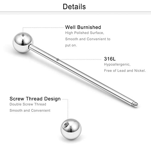 Dyknasz Glow in The Dark Industrial Barbell 16G Surgical Steel Industrial Piercing Jewelry for Women Men Cartilage Earring Helix Rings 1 1/2 Inch 38mm, 8 Pieces2