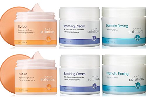 Avon Skin Solutions Six Set of Dramatic Firming Cream, Nurtura Replenishing Cream, Banishing
