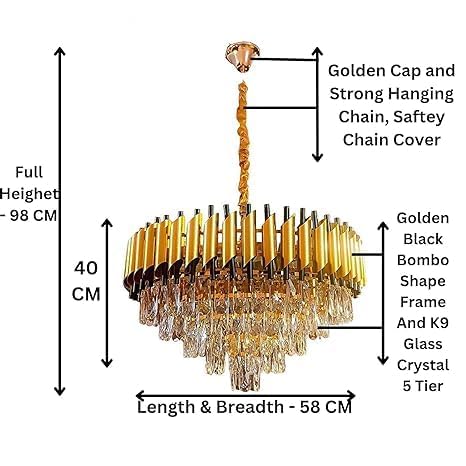 Image of Modern Crystal 600mm Chandelier Gold and Black Round Pendant Ceiling Light Fixture Flush Mount for Dining Room Living Room Bedroom Foyer Hallway Entryway