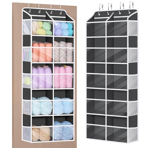 Image of Univivi Hanging Yarn Storage Organizer, Extra Large 5 Tiers Crochet Bag Organizer with Clear Deep Pockets, Over The Door Yarn Storage for Crochet Hook, Knitting Needles (Dark Grey)