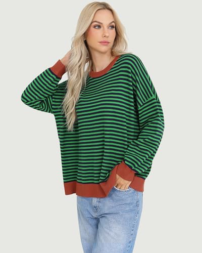 Image of Totatuit Womens Oversized Sweaters Casual Long Sleeve Crewneck Striped Knit Pullover Tops Cute 2025 Fall Sweaters