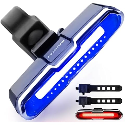 CANWAY Bicycle Rear Light Red Blue, Bike Tail Light Rechargeable 168 Lumens Bike Tail Light Battery USB C 500 mah Turn Signals 5 Modes Waterproof Safety for Road Mountain Night Riding Cover