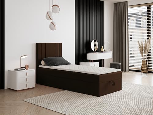 Godre Boxspringbett Nardo Mini mit Kopfteil und einem Bettkasten – Kompaktes Einzelbett mit Bonell- oder Taschenfederkern, hohe Liegehöhe, Verschiedene Größen & Farben (80x180)