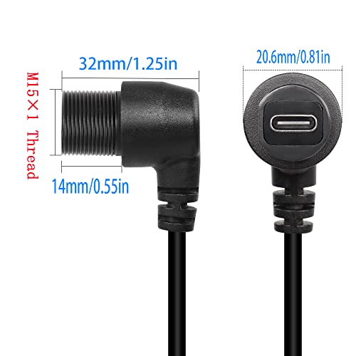 QIANRENON 90 Degree Angle USB C 3.1 Panel Flush Waterproof Cable 10Gbps Type C 3.1 Male to Right Angle Female Extension Cable - Image 4