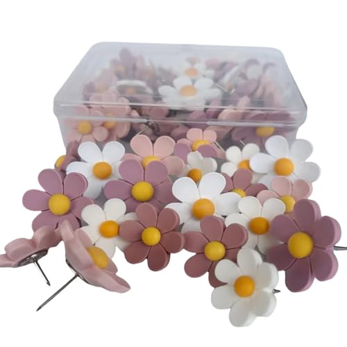 big Push Pins,30pcs Sun Flower Push Pins for Cork Board Pink blue green color Thumb Tacks Cute Fun Thumb Tacks Decorative for Photo Wall, Feature Wall,Map, Bulletin Board, Office or Home (pink)