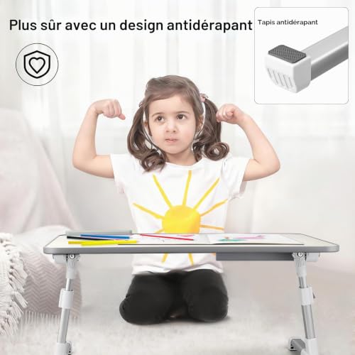 AirOpen Table de Lit pour Ordinateur Portable, Pliable, Réglable en Hauteur et Angle, Plateau de Lit avec Tiroir/Fente pour Tablette, Table pour Canapé, Sol (60 x 34 cm, Beige) – vue 5