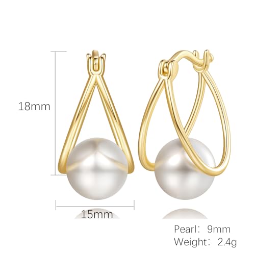 ESSIE ODILA Pearl Earrings for Women 14K Gold Earrings for Women Gold Hoop Earring for Womens Pearls Hoops Trendy Grey Mystique or White Grace Pearls Drop Dangle Pearl Hoop Earring for Womens 18mm2
