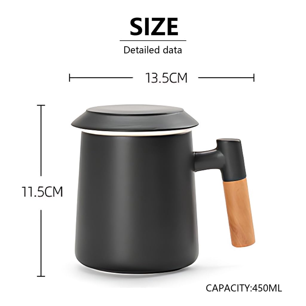Generico Tazza da tè in Ceramica con Coperchio, Filtro per tè da 450 Ml, per Infusione di tè Sfuso, Manico in Moo per Proteggere dal Calore, Ideale Come Regalo per Lufficio O per Tutti I Giorni