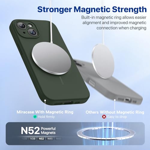Image of Miracase Magnetic for iPhone 15 Plus Case, [Soft Anti-Scratch Microfiber Lining], Compatible with MagSafe, Liquid Silicone Shockproof Drop Protection Phone Case for 15 Plus, Dark Green