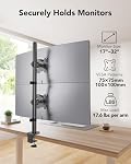 HUANUO Moniteur double vertical pour écrans 17–32 pouces, 17.6 lbs Capacité de chaque, Support de moniteur supplémentaire empilé avec réglage de la hauteur et pince C, Bras de moniteur d'amorçage