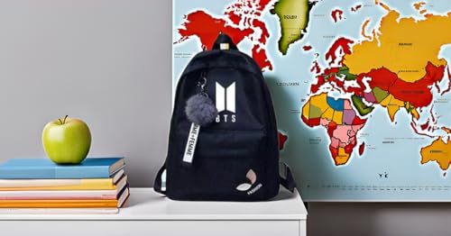 Image of BTS Backpack for Girls | K-Pop School Bag with Trendy Design & Keychain | Waterproof Lightweight Travel & College Women Backpacks for Teens | Shoulder Bags | Gift For Girls