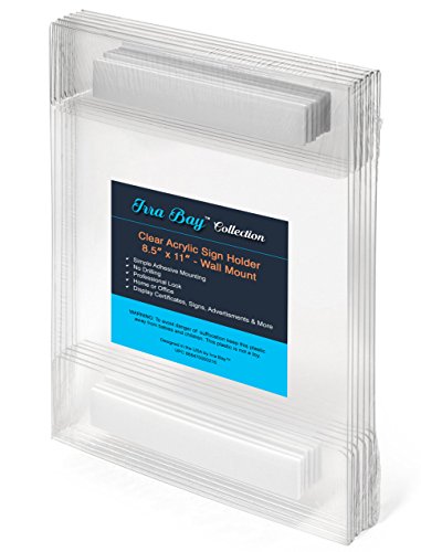 8.5 x 11 Wall Mount Acrylic Sign Holder with Adhesive, No Drilling (Pack of 6) by Irra Bay