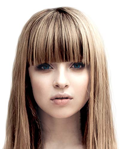 Clip in bangs hair extension mini wig: Premium Brazilian Human Hair Virgin Grade A Remy! (Brown with frosted blonde highlights)