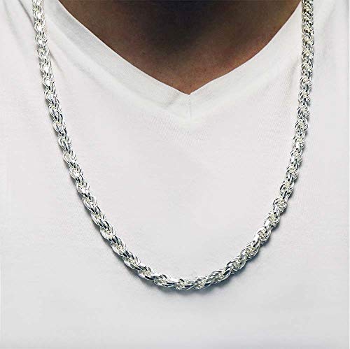 925 sterling silver necklace Diamond Cut Rope Chain Necklace, 5MM, 6MM, 7.5MM ,8.5MM- Mens Rope Chain, Sterling Silver Rope Chain Necklace For Men, Mens Rope Chain Bracelet,silver necklace made in italy3