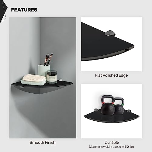 Fab Glass And Mirror 12" X 12" Black Floating Corner Chrome Brackets Glass Shelves, #TOP2