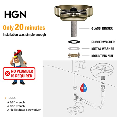 Hgn Stainless Steel Glass Rinser For Kitchen Sinks,Bottles Washer For Bar, Kitchen Sink Faucet Cup Rinser,Kitchen Sink Accessories, Brushed Gold #TOP4