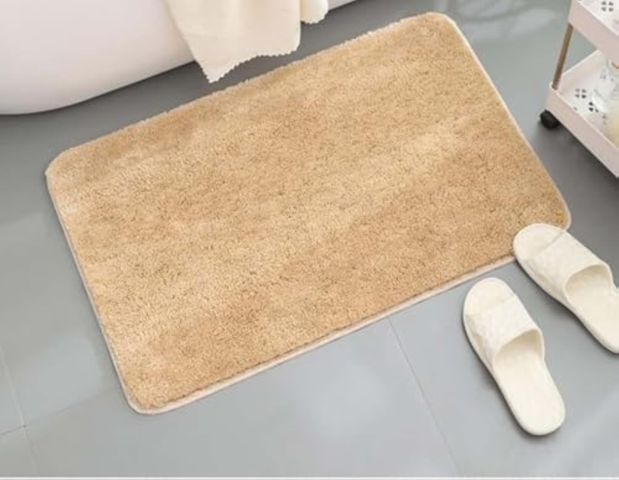 Microfiber Anti-Skid Beige Bath Mat for Bathroom and Kitchen