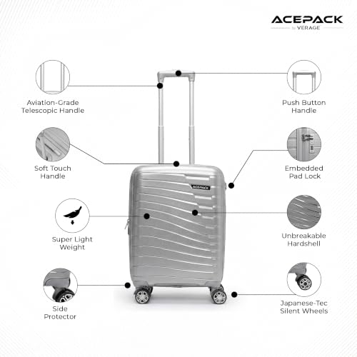 Image of ACEPACK By Verage - STARLINK Unbreakable Hard Side Polypropylene Luggage Small Cabin 41L | Lightweight Suitcase Set with 360 Silent Spinner Wheels, Number Lock, Telescopic Handle & 3 Year Warranty