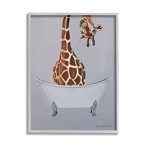 Stupell Industries Funny Giraffe Neck Bathtub Bathroom Theme Painting, Design by Coco de Paris,Grey