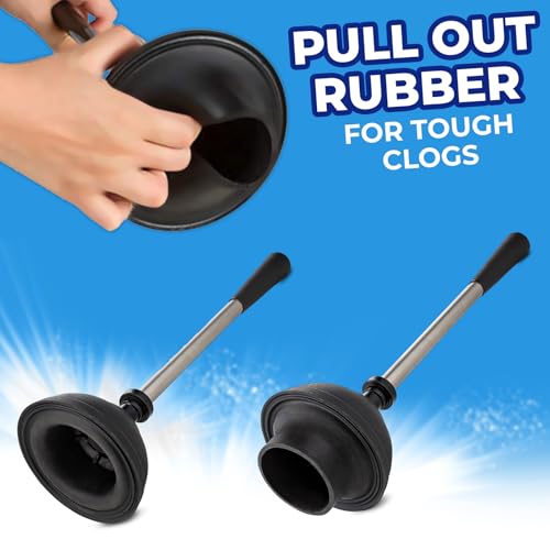 UMIEN 2 Pack Toilet Brush and Plunger Set 18-in - Updated 2025 No-Rust - Stainless Steel Design - Long Handles - with Freestanding Canister (Satin Nickel)