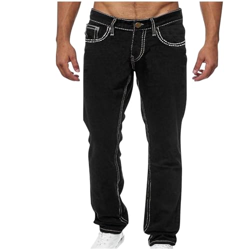 Jeans for Men Stretch Denim Pants Classic Vintage Washed Distressed Durability Lounge Trousers with Pockets Trendy