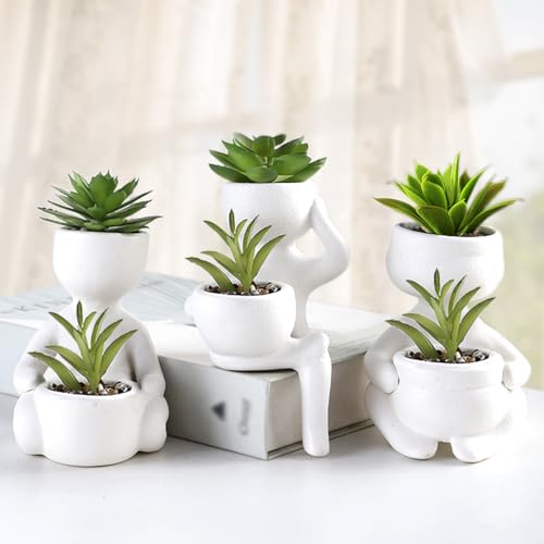ODIWEN 3PCS Mini Fake Succulents Mini Artificial Succulent Desk Plant in Pots
