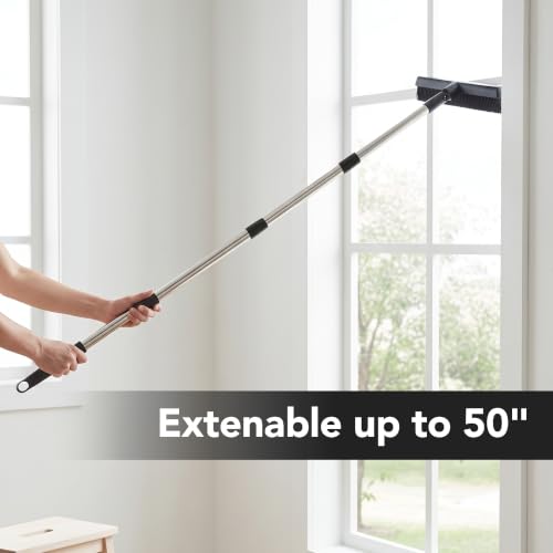 Image of OVENTE Carpet Rake Rubber Broom with Squeegee Set, Grey CT2504GY | With Detailing Lint Fur Remover Brush, Dustpan and 50 inch Handle, Cleaning Tools Set for Rug, Hardwood Floor, Tile & Window