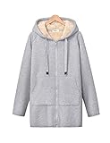 Gihuo Women's Winter Sherpa Lined Long Zip Up Hooded Sweatshirt Coat (Grey, Large)