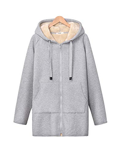 Gihuo Women's Winter Sherpa Lined Long Zip Up Hooded Sweatshirt Coat (Grey, Large) #TOP16