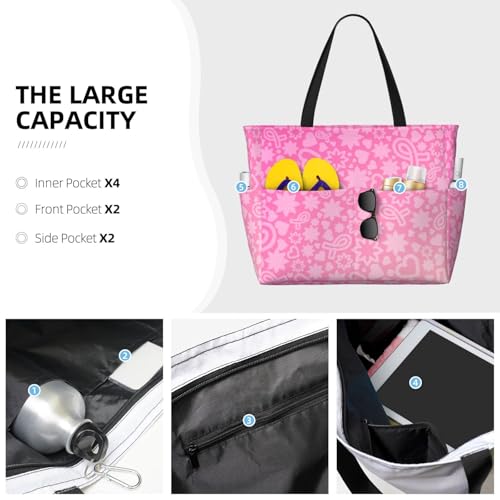Breast Cancer Pink Ribbons Awareness Large Beach Bag Waterproof Sandproof Swim Tote Pool Bag For Women With Zipper2