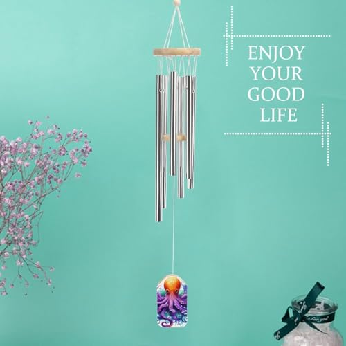 Carillon éolien pieuvre coloré de 54,8 cm pour la décoration extérieure du jardin