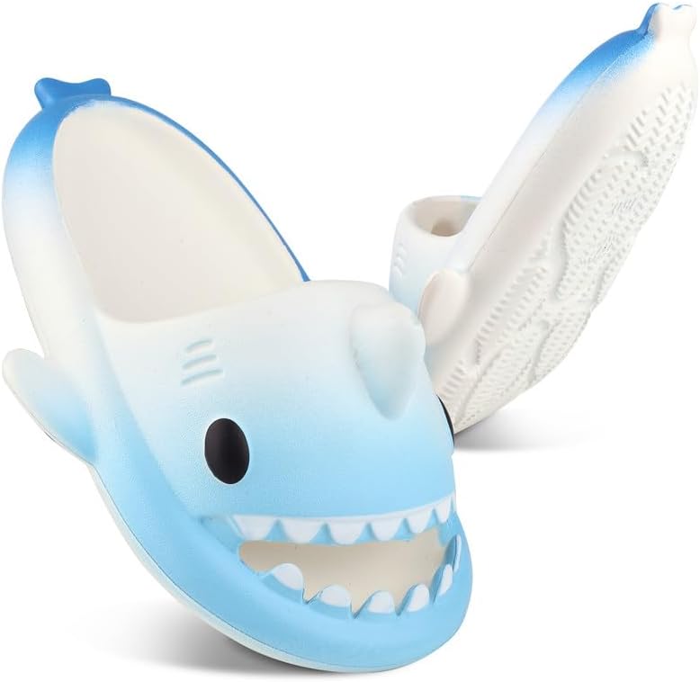 Kids Shark Slides丨Pillow Shower Sandals Quick Dry Slippers丨Toddler Boys Girls Comfy Cloud Slides丨Summer Non-Slip Thick Sole Beach Pool shoes