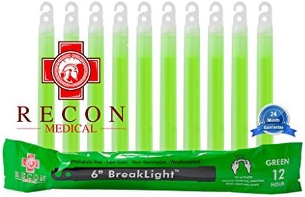 10 Pack (Green) Tactical BreakLights- Recon Medical, 6 Inch, Ultra Bright, First Aid Kit, Hexagon Shape, Ultra Bright Glow Sticks Emergency Light Sticks, Over 12 Hour Burn time…