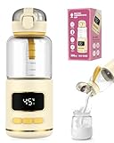 eSynic Scaldabiberon Ricaricabile 300ml in Vetro Visibile, Riscaldamento Rapido 3-4 Minuti, Batteria Lunga Durata 15000mAh, LED Display Temperatura 37-55°C, Bottiglia Termica per Latte Formula Acqua